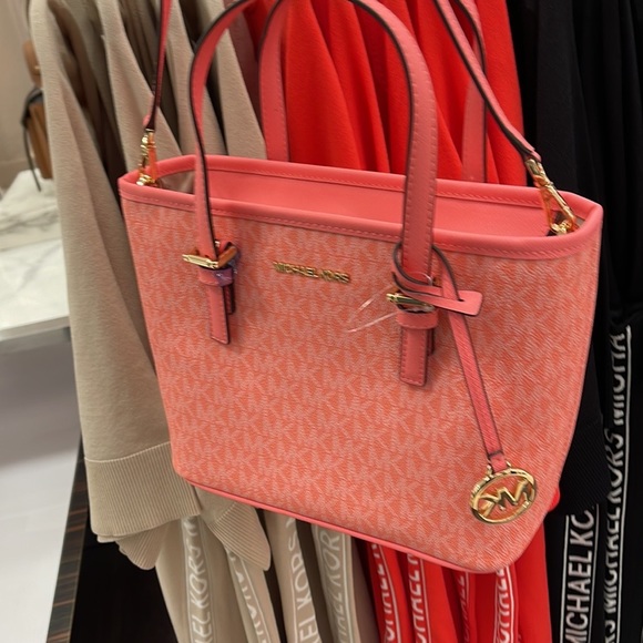 Michael Kors Jet Set Travel XS Carryall Tote Top Zip Tote Grapefruit - Picture 9 of 16